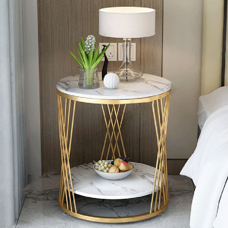 Contemporary Storage Frame End Table Round End Table with Slate Top