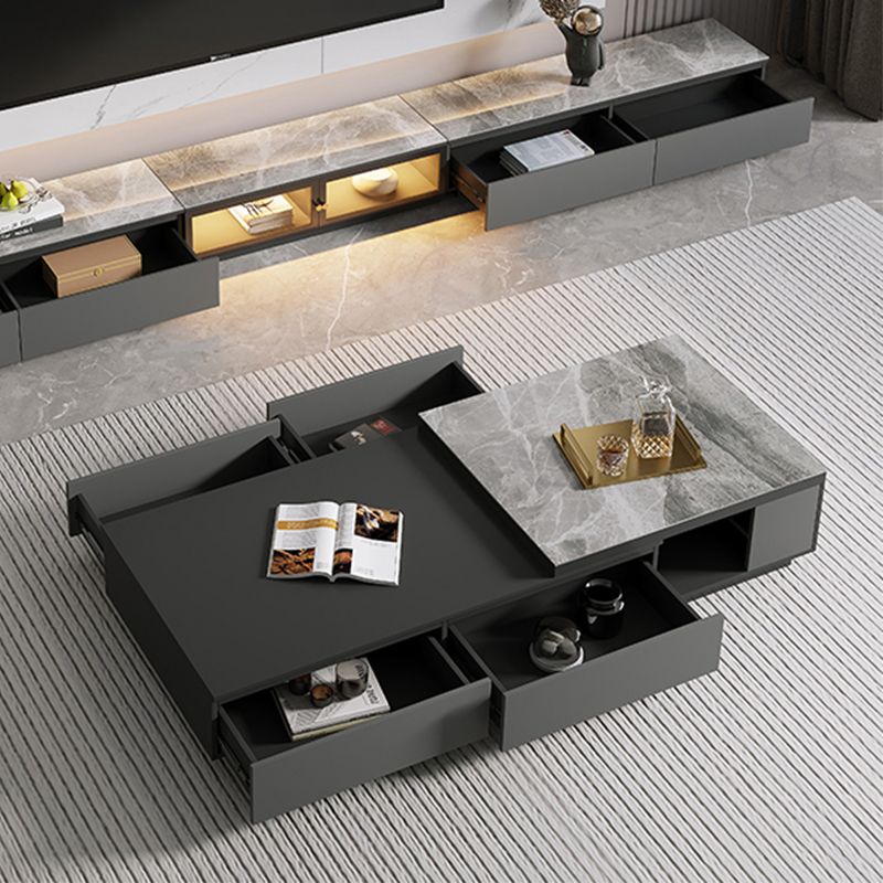 Single Coffee Table Rectangle Stone Cocktail Table with 4 Drawers