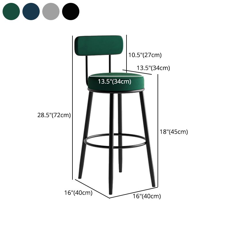 Industrial Backrest Counter Stool Iron Cafe Bar Stool with Pedal and Velvet Cushion Clearhalo 'Bar Furniture' 'Bar Stools' 'bar_stools' 'furn' 'furn_bar_stools' 'Furniture' 'furniture_bar_stools' 'Kitchen & Dining Furniture' 1200x1200_89b9fbe5-1e11-4db3-adee-e23af9272e6b