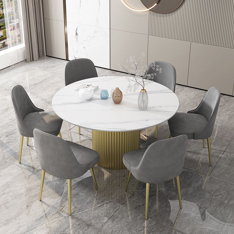 Glam 1/7 Pieces Dining Set Round Stone Dining Table for Dining Room Clearhalo 'Dining Room Sets' 'Dining Tables & Seating' 'dining_room_set' 'furn' 'furn_dining_room_set' 'Furniture' 'furniture_dining_room_set' 'Kitchen & Dining Furniture' 1200x1200_89bed3c7-3aee-4771-b6ab-90eda0925b8a