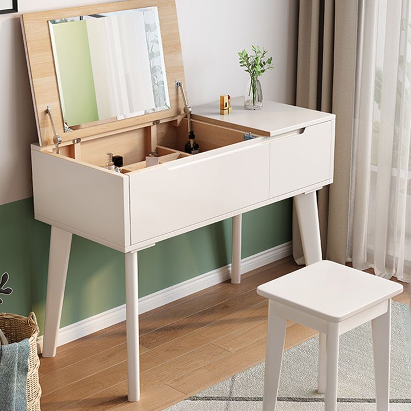 Scandinavian Wood Vanity and Stool Dressing Table with Storage