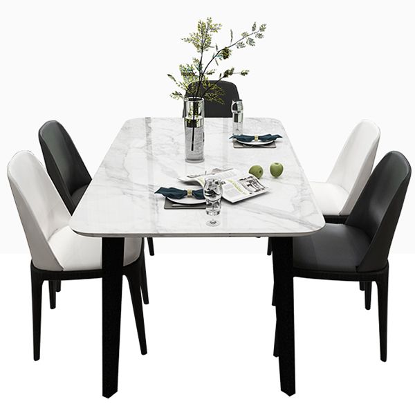 Mesa de comedor de tono blanco de mármol Simplicidad de 4 patas para comedor para comedor