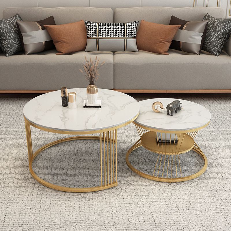 Round Slate Coffee Table Glam Nesting Coffee Table Set with Storage Shelf Clearhalo 'Coffee & Accent Tables' 'Coffee Tables' 'coffee_tables' 'furn' 'furn_coffee_tables' 'Furniture' 'Living Room Furniture' 1200x1200_89ce3937-6730-46b7-af51-8506d00a6027