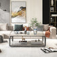 Glam Frame Coffee Table Slate Rectangular Cocktail Table with Storage Shelf