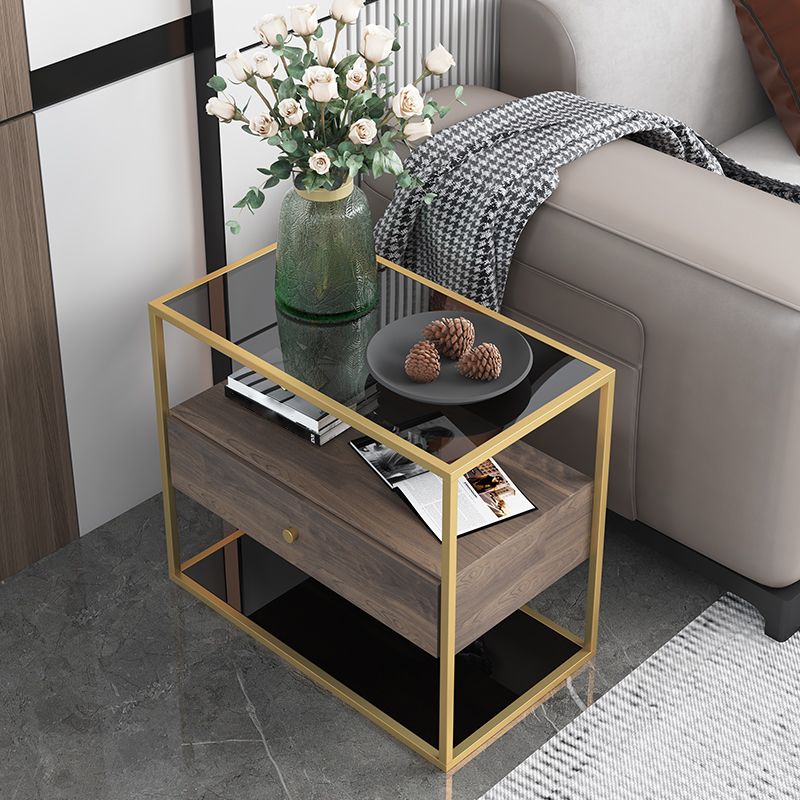 Tavolo laterale superiore rettangolare di vetro rettangolare da 21,65 "Tavolo da telaio in acciaio inossidabile con conservazione