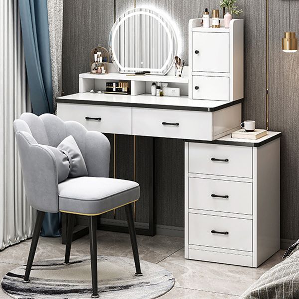 Contemporary Makeup Vanity Desk Table with 5 Drawers and Mirror