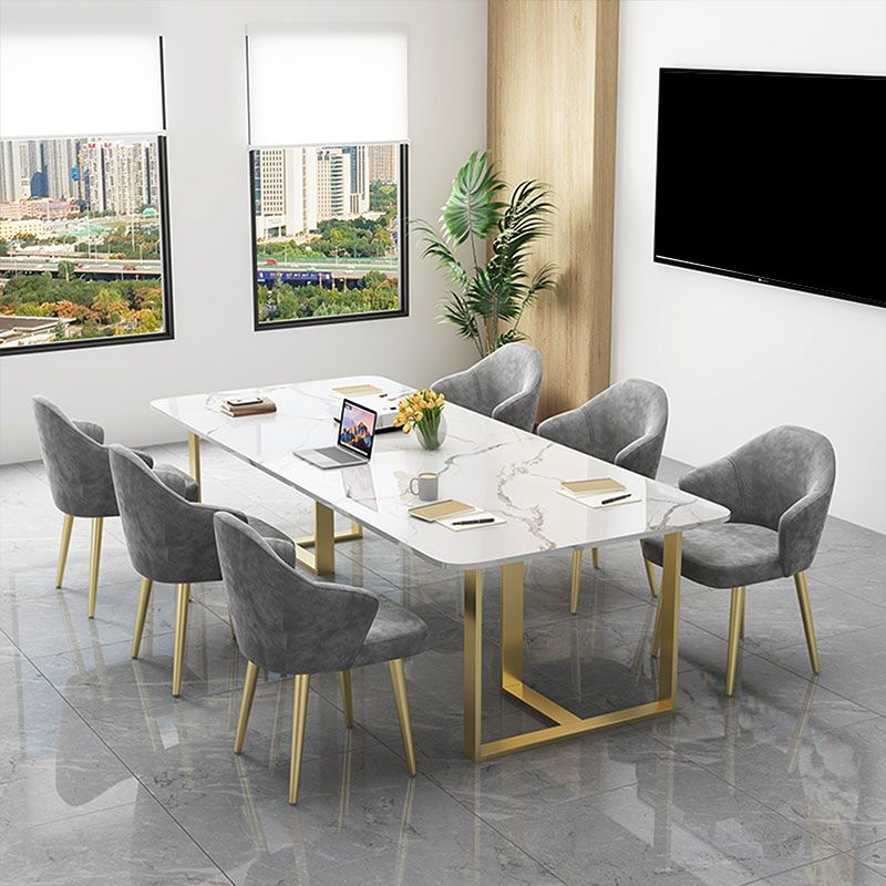 Rectangular Shape Contemporary Office Desk Stone Task Desk with 2-Legs ...