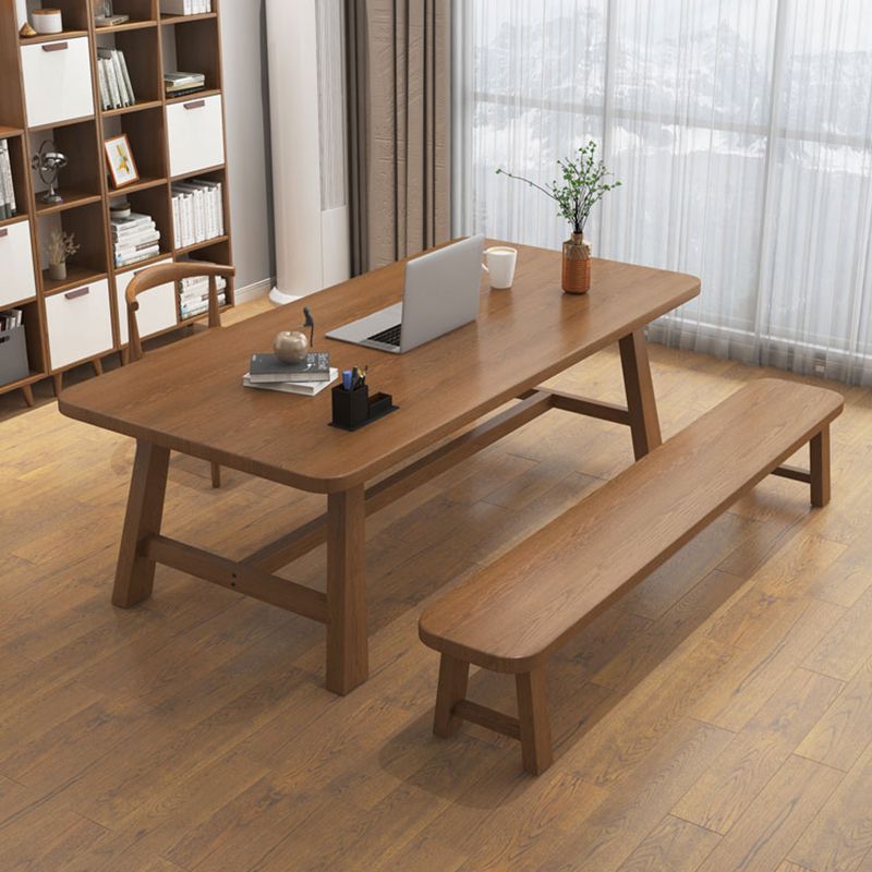 Solid Wood Curved Writing Desk H-Shape Base 29.53" Tall Office Desk Clearhalo 'furn' 'furn_office_desk' 'Furniture' 'Office Desks' 'Office Furniture' 'office_desk' 1200x1200_89db11f5-004f-4ddb-8a65-15077dc825c9