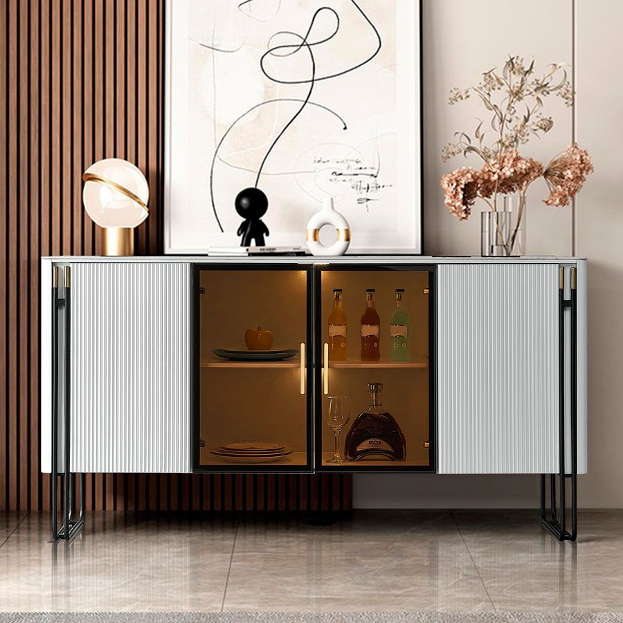 Finition polie Polibée en faux bois avec plaque de salle à manger Glam Glam Buffet avec armoires