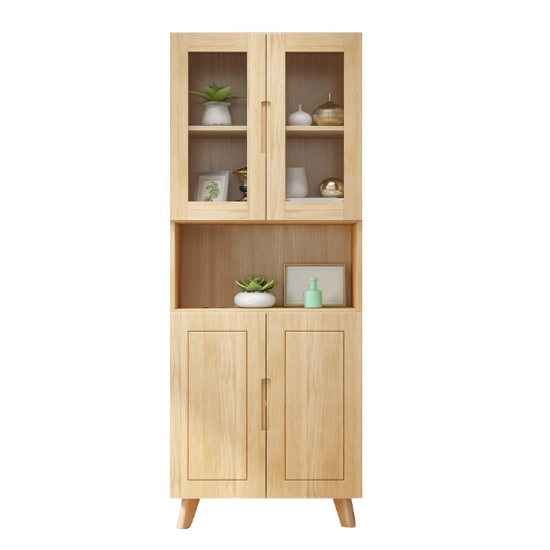 ソリッドウッドトールストレージキャビネットガラスドアディスプレイリビングルーム用