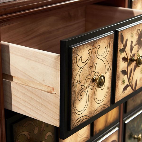 Coffre de rangement en bois traditionnel américain, coffre de maison avec tiroirs