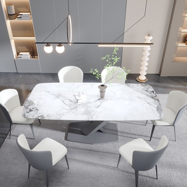 現代的な長方形の焼結された石のトップメタルベースダイニングテーブルセット