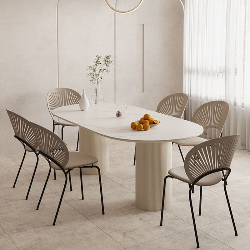 Modern Double Pedestal Dining Table Stone Dinner Table in White