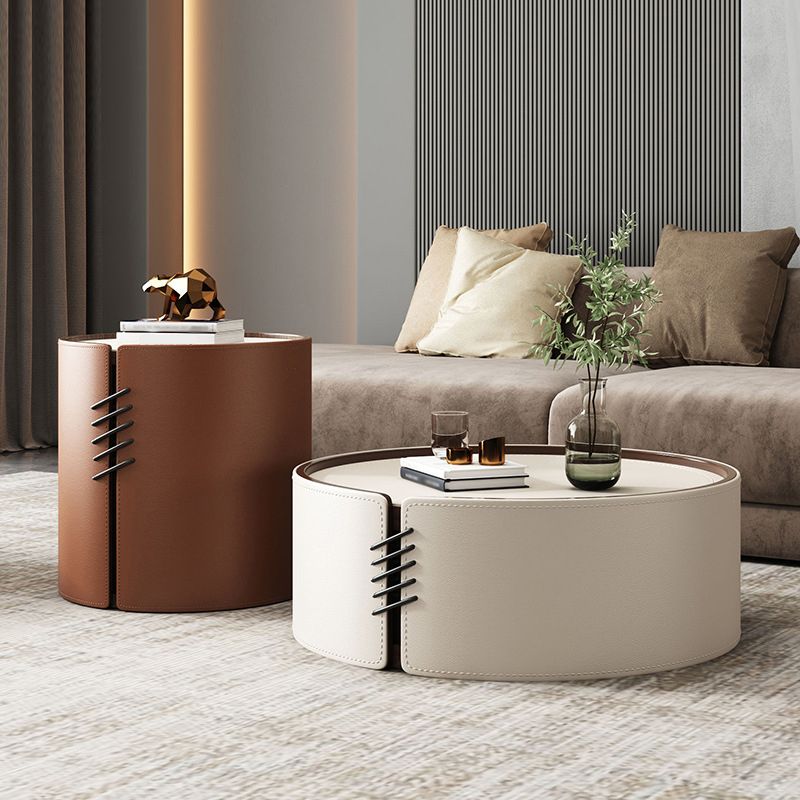 Modern Drum-shaped Base Design Wood with Storage Space Coffee Table Clearhalo 'Coffee & Accent Tables' 'Coffee Tables' 'coffee_tables' 'furn' 'furn_coffee_tables' 'Furniture' 'furniture_coffee_tables' 'Living Room Furniture' 1200x1200_89f4971c-9a19-441d-8a84-3b096f0b0fe2