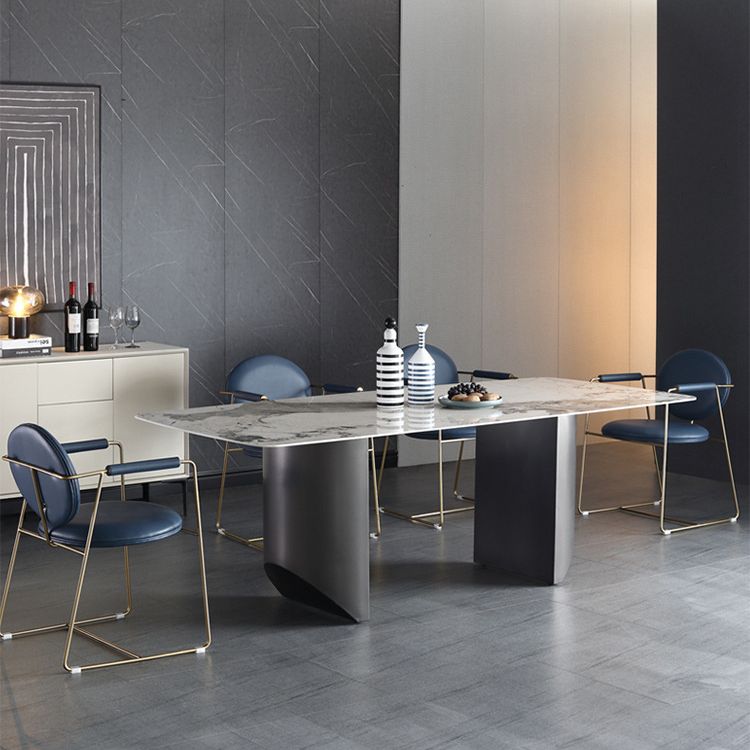 Simplicity Rectangle Dining Room Table Sintered Stone Table with Double Pedestal Clearhalo ' dining_table' 'Dining Tables & Seating' 'Dining Tables' 'furn' 'furn_dining_table' 'Furniture' 'furniture_dining_table' 'Kitchen & Dining Furniture' 'kitchen&dining_furn' 'kitchen' 'kitchen_dining_table' 1200x1200_89f540d0-8668-4c4a-8400-5a083068ab8c