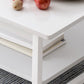 Tavolino rettangolare moderno con doppio piedistallo in legno, 39,4"/47,2"