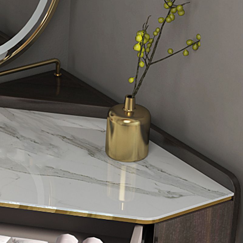 Glam Style White/gray Rock Slate Countertop Metal Base with 3/4 Drawer Dresser Clearhalo 'Bedroom Furniture' 'furn' 'furn_makeup_vanities' 'Furniture' 'Makeup Vanities' 'makeup_vanities' 1200x1200_89f9465c-e2cb-44ce-b6c9-d7497e913c48