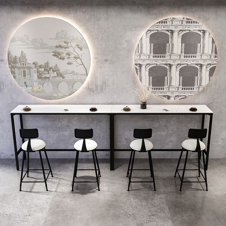 Indoor White and Black Counter Wine Table Rectangle Stone Bar Height Pub Table