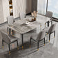 Mesa de comedor rectangular con tapa de piedra, mesa de comedor de cocina estilo Glam con patas negras