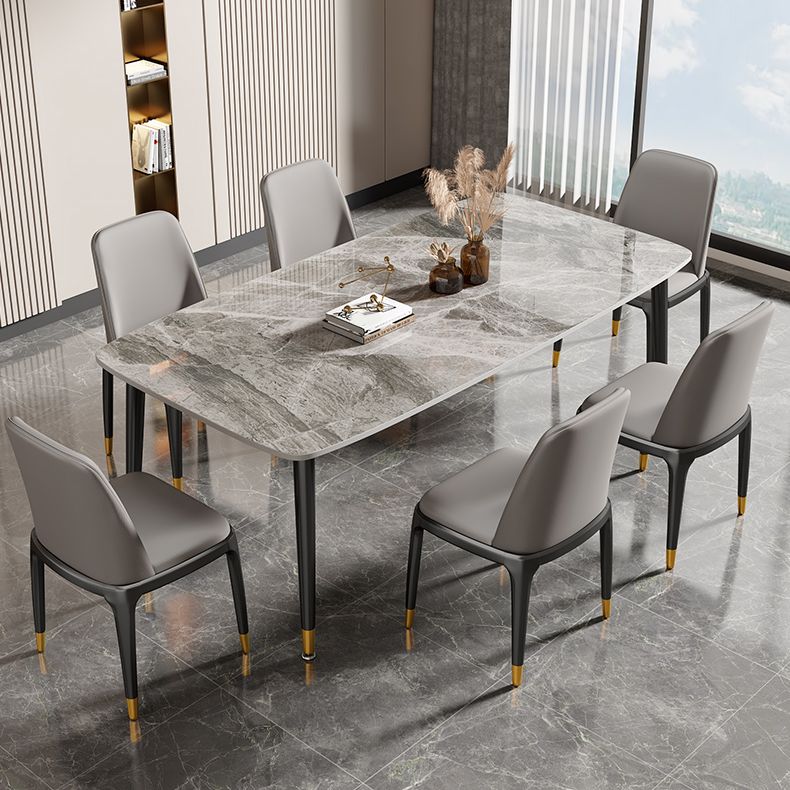 Mesa de comedor rectangular con tapa de piedra, mesa de comedor de cocina estilo Glam con patas negras