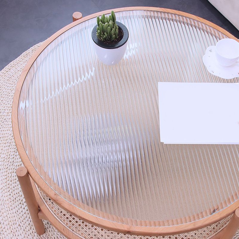 4 Legs Bunching Table with Solid Wood Base Round Coffee Table with Tempered Glass Top Clearhalo 'Coffee & Accent Tables' 'Coffee Tables' 'coffee_tables' 'furn' 'furn_coffee_tables' 'Furniture' 'Living Room Furniture' 1200x1200_89fc74b9-d9d1-45ef-b4bf-d83e3327cc59