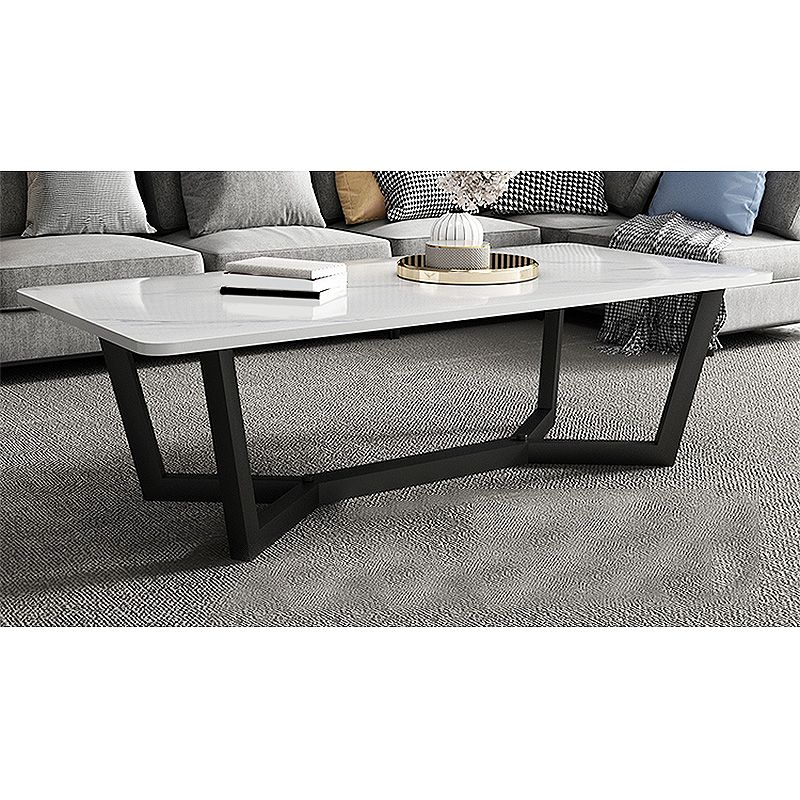 17.7"H Square White Slate Metal Frame Coffee Table for Living Room Clearhalo 'Coffee & Accent Tables' 'Coffee Tables' 'coffee_tables' 'furn' 'furn_coffee_tables' 'Furniture' 'furniture_coffee_tables' 'Living Room Furniture' 1200x1200_8a0585e5-3644-4a02-ac3c-7d6bbd8a3deb