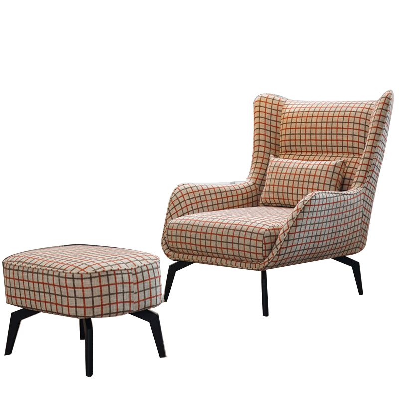 Fabric Lounge Chair Flared Arms Plaid Side Chair with Black Legs Clearhalo 'Accent Chairs' 'accent_chairs' 'Chairs & Seating' 'furn' 'furn_accent_chairs' 'Furniture' 'Living Room Furniture' 1200x1200_8a0ceb8f-d46e-4255-bcb9-bf76b2ebfdc2
