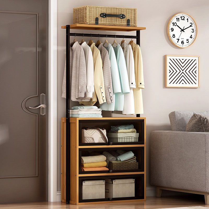 Modern kapsel vast hout vrij staande kledinghanger met opbergplaten