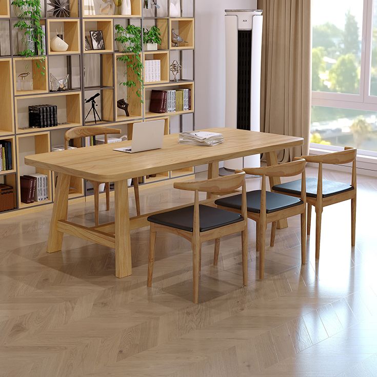 Modern Style Office Desk Solid Wood Trestle Writing Desk for Home Clearhalo 'furn' 'furn_office_desk' 'Furniture' 'Office Desks' 'Office Furniture' 'office_desk' 1200x1200_8a116b59-c042-4a98-b3ec-a78d33d7b8fa