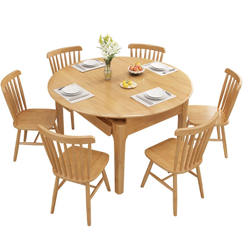 Modern Rubberwood Dinner Table Round Drop-Leaf Table with 4 Legs for Dining Room Clearhalo ' dining_table' 'Dining Tables & Seating' 'Dining Tables' 'furn' 'furn_dining_table' 'Furniture' 'furniture_dining_table' 'Kitchen & Dining Furniture' 'kitchen&dining_furn' 'kitchen' 'kitchen_dining_table' 1200x1200_8a17a317-8d37-44cb-8b1a-6922b07fe49d