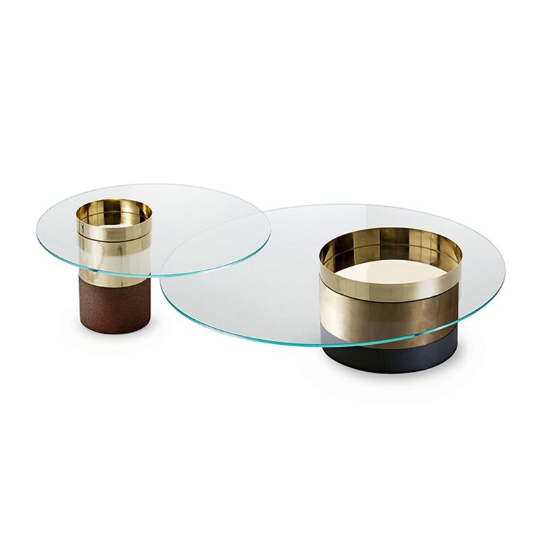 Glazen ovale top koffie of eindtafel modern met één metalen basis