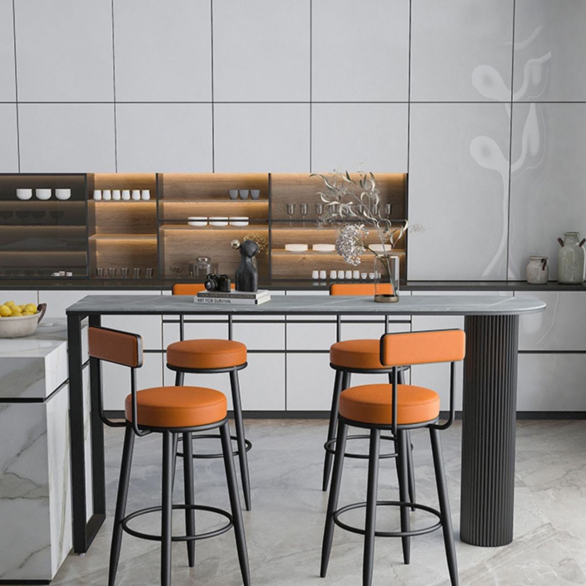 Stone Bar Esstisch Glam Style Bar Tisch mit doppelter Sockel für Esszimmer Küche