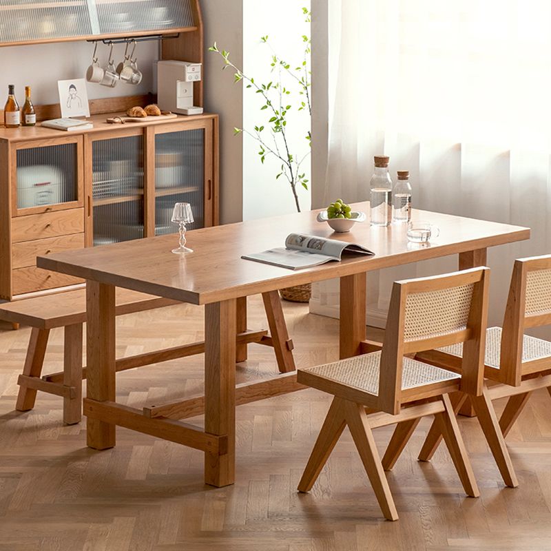 Contemporary Rectangular Solid Wood Tabletop Dining Table with Trestle Clearhalo 'Dining Tables & Seating' 'Dining Tables' 'dining_table' 'furn' 'furn_dining_table' 'Furniture' 'Kitchen & Dining Furniture' 1200x1200_8a1cd657-509b-4f6e-8c4a-949dd8a4b8fe