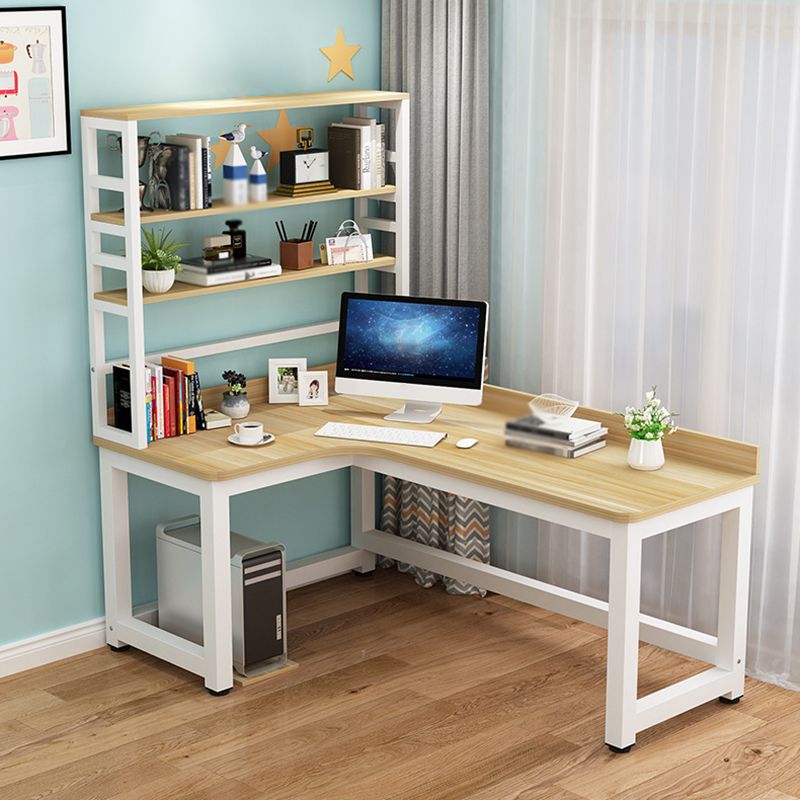 L-Shape Writing Desk Steel H-Shape Table Leg Desk with Shelf Clearhalo 'furn' 'furn_office_desk' 'Furniture' 'furniture_office_desk' 'Office Desks' 'Office Furniture' 'office_desk' 1200x1200_8a1d3018-2c92-45d0-b8a3-d30f8d96fc8f