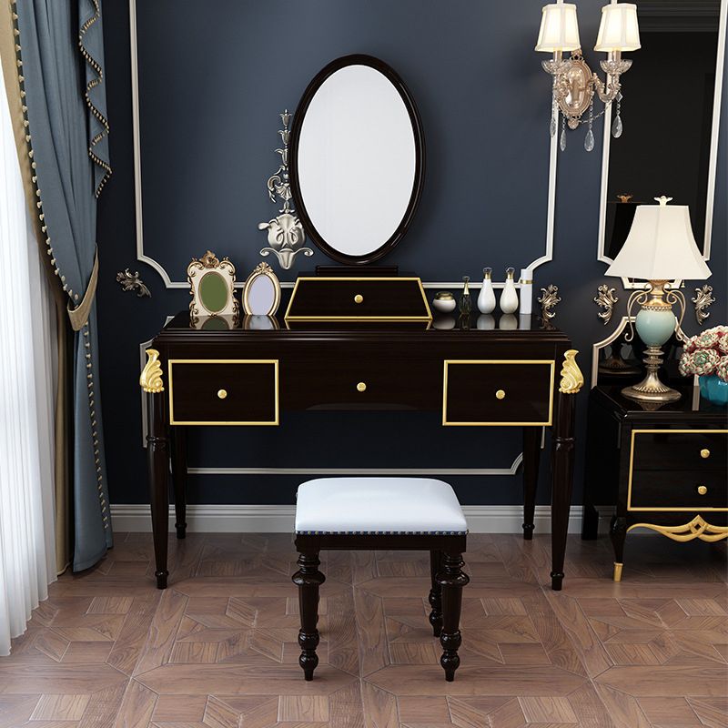 Ensemble de tabourets de coiffeuse de maquillage en miroir en bois noir / blanc