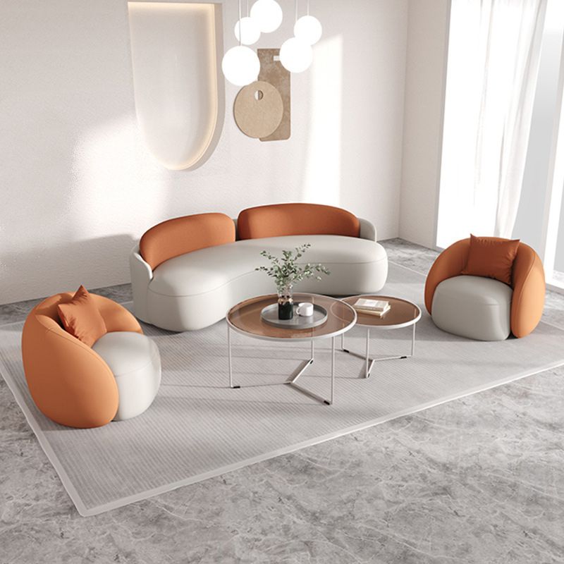 Sofá de sofá de cuero sintético contemporáneo sofá en blanco y naranja
