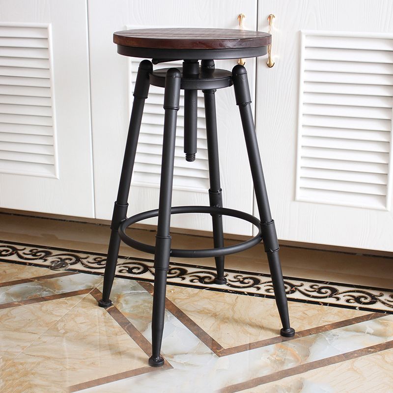 Industrial Metal Barstool Low Back Faux Leather Cushion Footrest Stool with 4 Legs