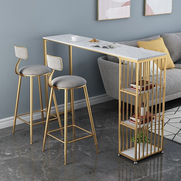 Mesa de comedor de barra de mármol de imitación, mesa de pub con altura de barra rectangular glamorosa y 3 estantes
