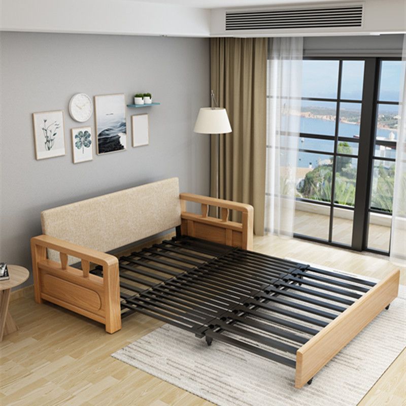 Linen Square Arm Sofa Contemporary Convertible Bed Sofa for Living Room