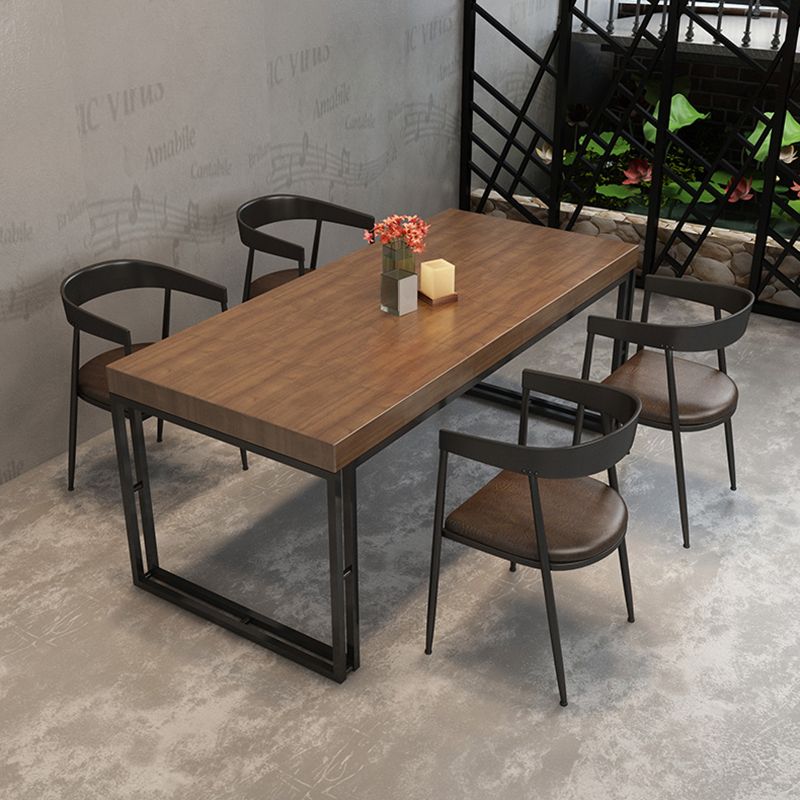 Industrial Style Solid Wood Dinner Table Brown Rectangle Table with Sled Base for Dinning Room Clearhalo ' dining_table' 'Dining Tables & Seating' 'Dining Tables' 'furn' 'furn_dining_table' 'Furniture' 'furniture_dining_table' 'Kitchen & Dining Furniture' 'kitchen&dining_furn' 'kitchen' 'kitchen_dining_table' 1200x1200_8a28f695-2f8f-4513-9009-17ff343f5b36