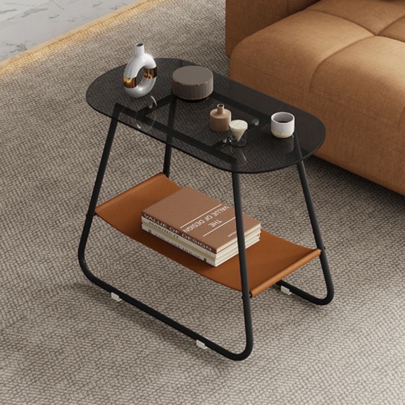 End Table Glass Sled with Storage Oval Contemporary Double Tier Side Table Clearhalo 'Coffee & Accent Tables' 'End & Side Tables' 'end_side_tables' 'furn' 'furn_end_side_tables' 'Furniture' 'Living Room Furniture' 1200x1200_8a2b4c7c-25fc-4c1e-b6f6-ecae41e63614