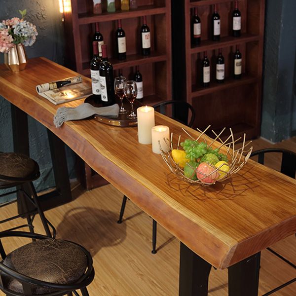 Wood Top Bar Table Rectangle Dining Table with Metal Base for Kitchen Clearhalo 'Bar Furniture' 'Bar Tables' 'bar_tables' 'furn' 'furn_bar_tables' 'Furniture' 'Kitchen & Dining Furniture' 1200x1200_8a313735-eb04-42a3-99ac-ec3dc8968391