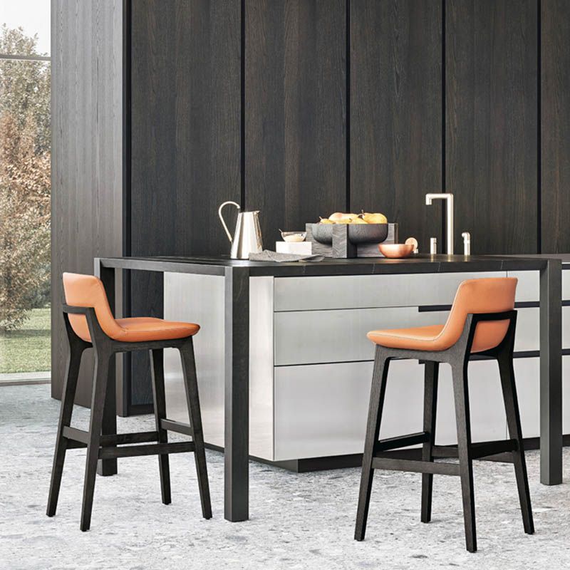 Contemporary 38.5-inch Armless Bar Stool with Solid Wood Base