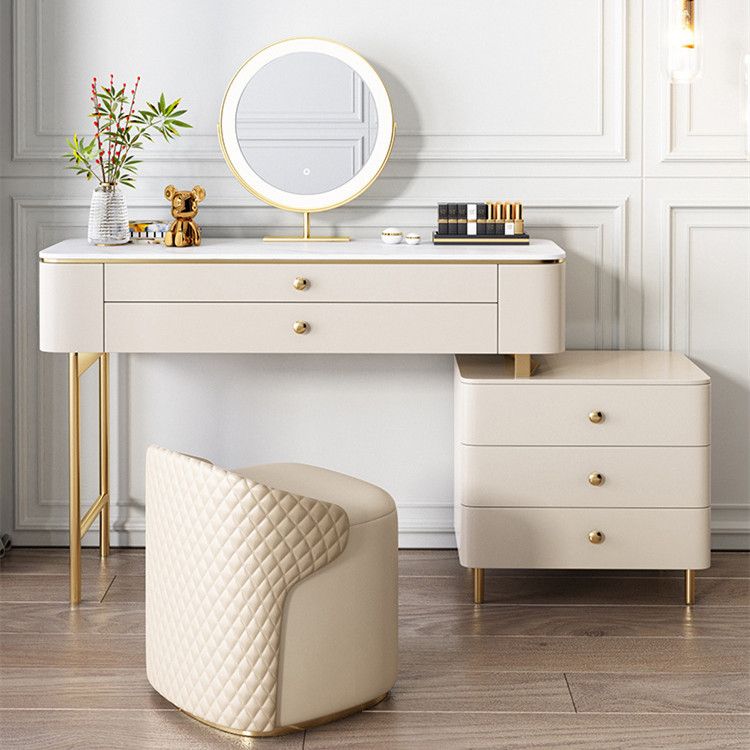 ホワイトロックシートトップゴールドメタルベースグラマスタイル2/5引き出しドレッサー