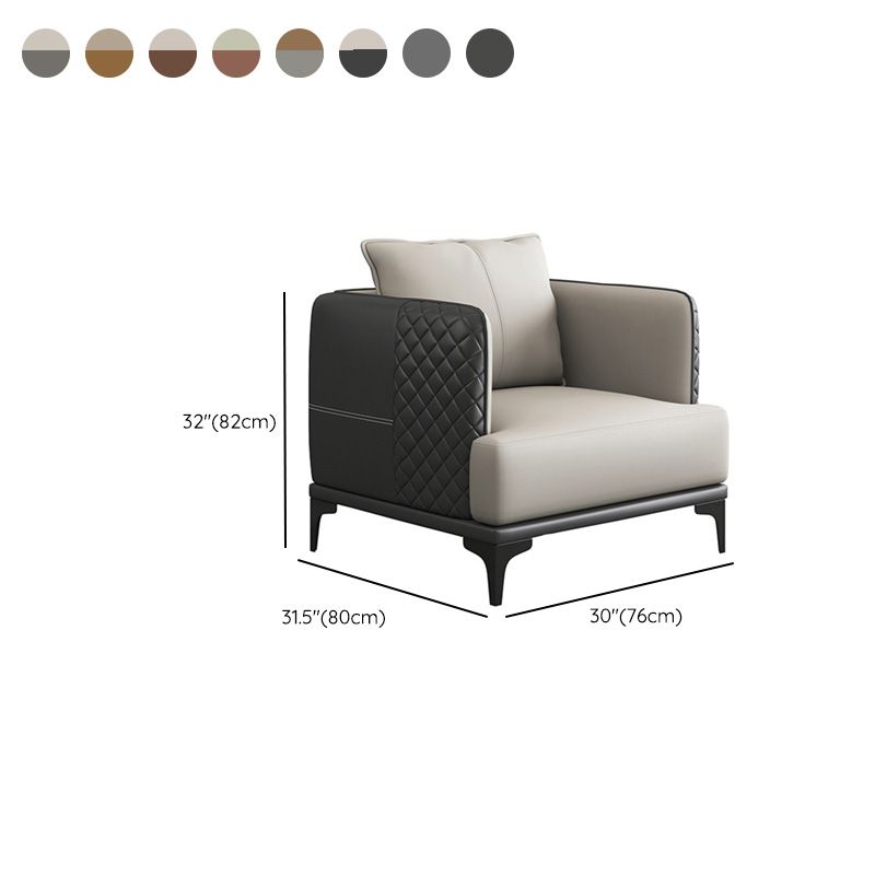 Modern Living Room Sofa Tuxedo Arm Sofa with Pillow and Black Metal Legs