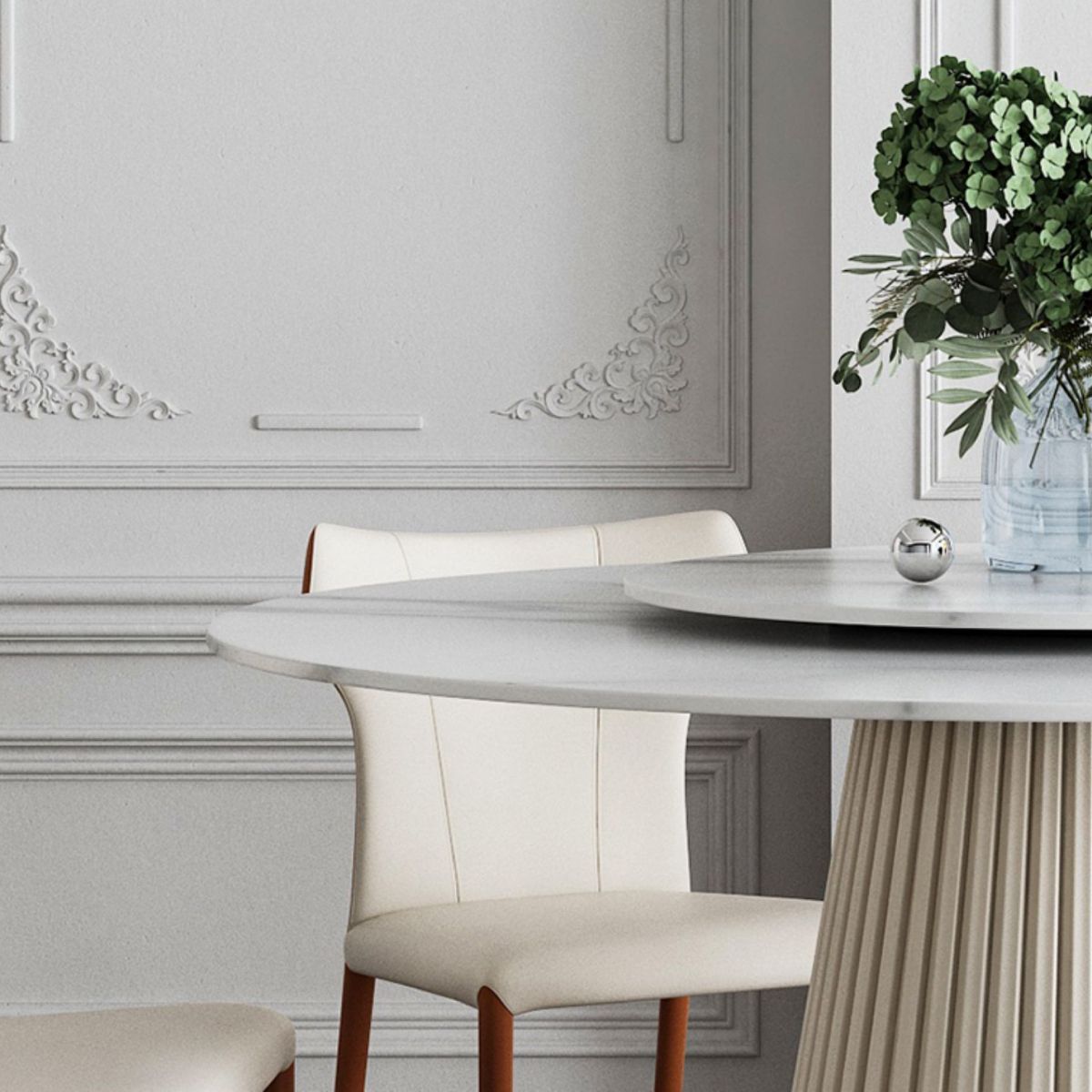 Glam Round Dinette Set 1/4/5/7 Pieces Dining Table Set with White Sintered Stone Top Clearhalo 'Dining Room Sets' 'Dining Tables & Seating' 'dining_room_set' 'furn' 'furn_dining_room_set' 'Furniture' 'furniture_dining_room_set' 'Kitchen & Dining Furniture' 1200x1200_8a3be323-65cd-4942-950a-f03009bf817a