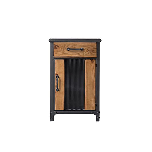 メタル＆ウッドアクセントキャビネット工業スタイルガラスパン付きストレージキャビネット