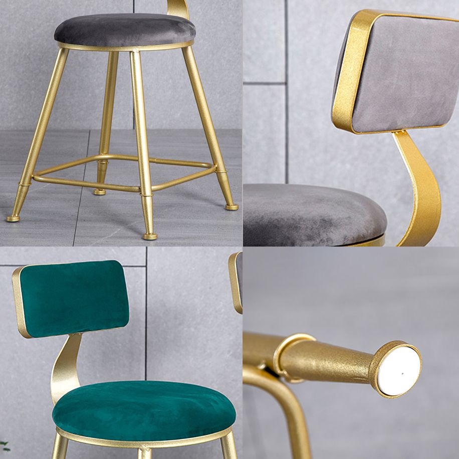 Glam Armless Backrest Counter Stool Iron Bar Stool with Velvet Cushion and Pedal Clearhalo 'Bar Furniture' 'Bar Stools' 'bar_stools' 'furn' 'furn_bar_stools' 'furniture_bar_stools' 'Kitchen & Dining Furniture' 'kitchen&dining_furn' 'kitchen' 'kitchen_furn' Furniture' 1200x1200_8a3d085d-a329-45b6-9f5e-1f36648cd0f7