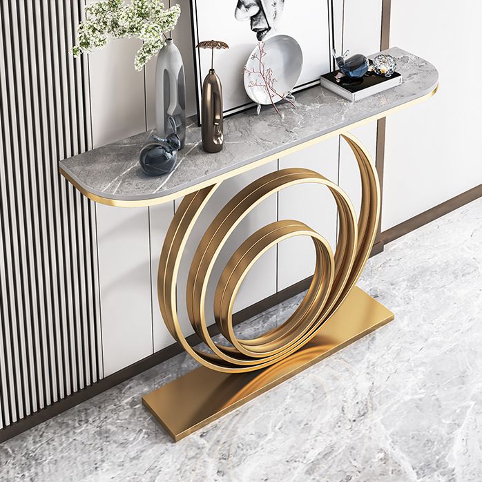 Stone Console Table 31.49" High Metal Frame Half Moon Accent Table Clearhalo 'Console Tables' 'console_tables' 'Entry & Mudroom Furniture' 'furn' 'furn_console_tables' 'Furniture' 1200x1200_8a3d4d6b-8362-4b13-9b49-eff532c9d55f