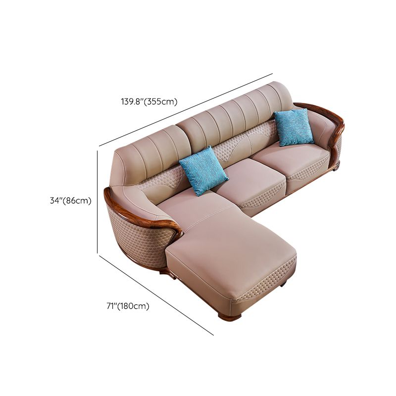 Solid Wood L-Shape Sectional Sofa Genuine Leather 3/4-Seat Sofa with Chaise Clearhalo 'furn' 'furn_sectionals' 'Furniture' 'Living Room Furniture' 'Sectionals' 1200x1200_8a40c033-9f7d-4c88-9ba5-7deefd3a6b7f